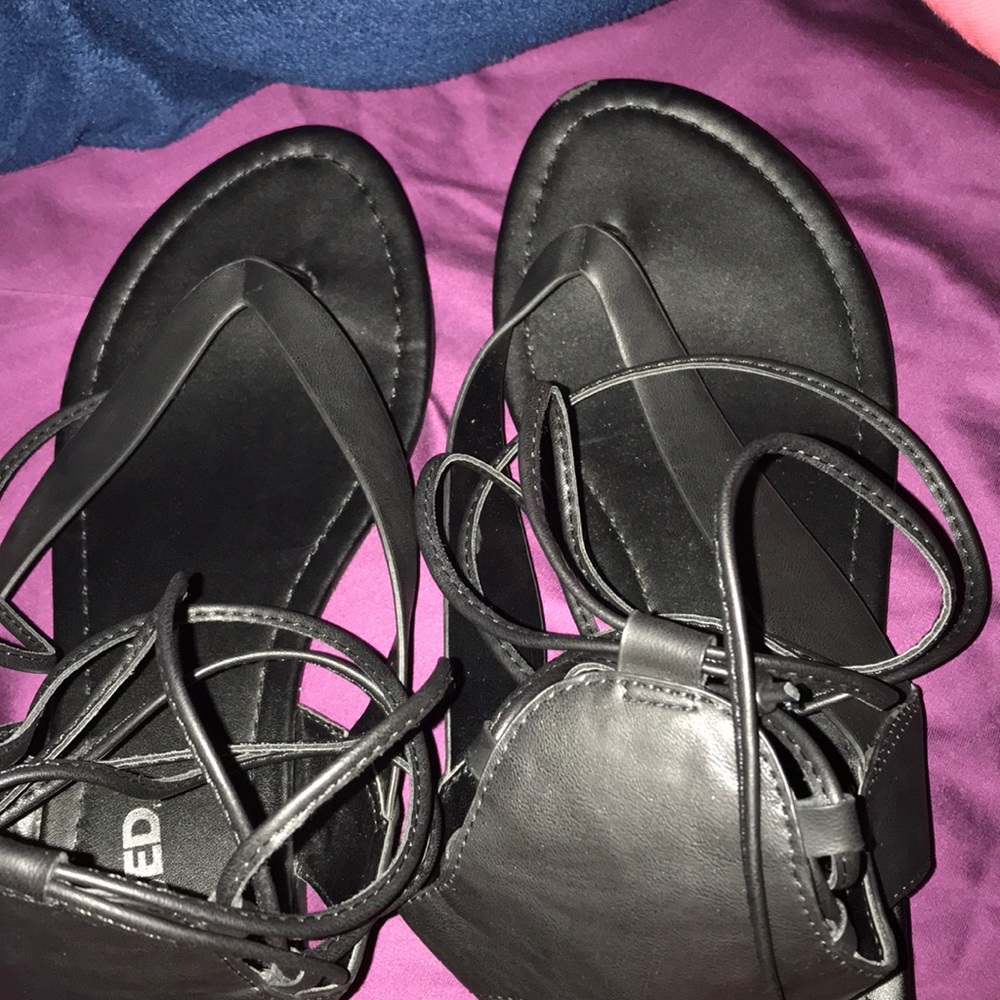 Black lace sandals ( never worn)